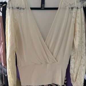 Bobi Los Angeles Ivory Lace Sleeve Wrap Blouse